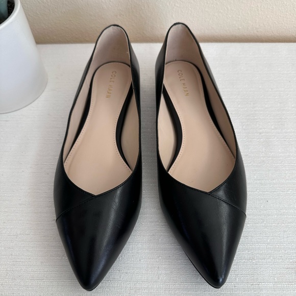 New Cole Haan Black Leather Pointed Toe Elegant Flats Women’s 8B - Picture 2 of 14
